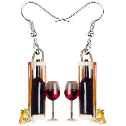 NEWEI Acrylic Goblet Red Wine Bottle Earrings Big Long Print Dangle Drop Drink Jewelry For Women Girls Fashion Party Gift Decoration