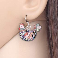 NEWEI Enamel Alloy Hen Chicken Earrings stud Dangle Unique Cut Fashion Animal Jewelry For Women Girls Gift Charms