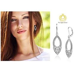 Big Apple Hoops - Lightweight 45mm Victorian Art Deco Filigree Leverback Dangle Pear Shaped Teardrop Earrings Made from Real Solid 925 Sterling Silver Oxidized Finish