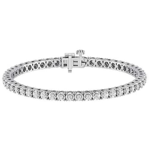 La4ve Diamonds 1.00 Carat Real Diamond Circle Link Tennis Bracelet (J, I3) Rhodium Plated Over Sterling Silver Illusion Set Miracle Plate Wedding Fashion Jewelry (White, Yellow, Rose Gold Tone)