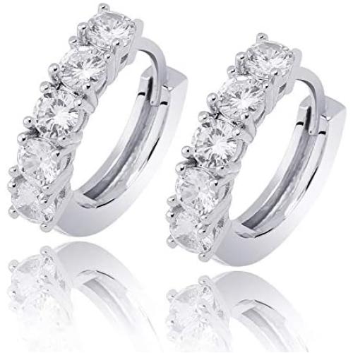 TOPGRILLZ 14K Gold Plated Iced Out Hypoallergenic Solitaire Cubic Zirconia Huggie Cartilage Cuff Hoop Earrings for Women and Men