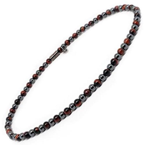 Accents Kingdom Red Tigers Eye Bead Hematite Classic Magnetic Necklace