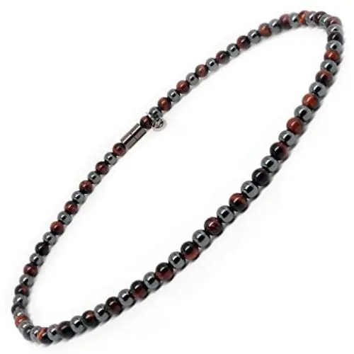 Accents Kingdom Red Tigers Eye Bead Hematite Classic Magnetic Necklace Accents Kingdom Red Tigers Eye Bead Hematite Classic Magnetic Necklace