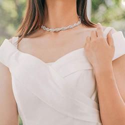Unicra Bride Silver Necklace Earrings Set Crystal Bridal Wedding Jewelry Set Rhinestone Bridesmaid Party Choker Necklace Drop Dangle Earrings Sets for Women and Girls (Silver-2)