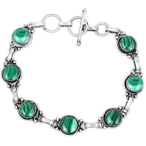 Malachite Bracelet 925 Silver Overlay Handmade Boho Style Jewelry