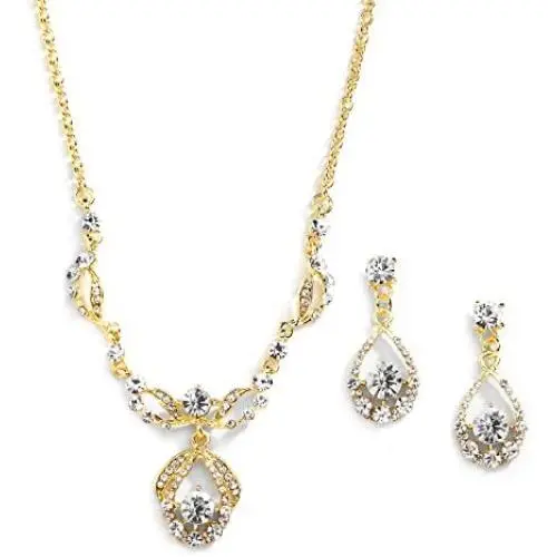 Mariell 14K Gold Plated Vintage Crystal Necklace & Earrings Jewelry Set for Prom, Bridal and Bridesmaids Mariell 14K Gold Plated Vintage Crystal Necklace & Earrings Jewelry Set for Prom, Bridal and Bridesmaids