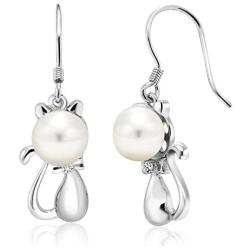 Gem Stone King Beautifully 7mm Cultured Freshwater Pearl 925 Sterling Silver Kitty Earrings