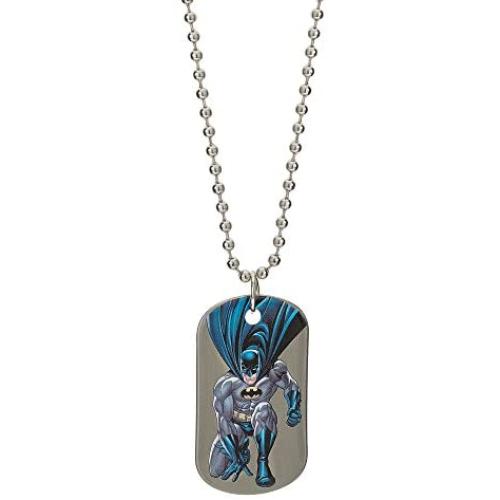 DC Comics Batman Jewelry for Men and Boys, Stainless Steel Illustrated Dog Tag Pendant, 16'' Ball Chain