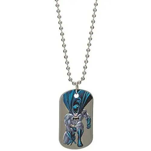 DC Comics Batman Jewelry for Men and Boys, Stainless Steel Illustrated Dog Tag Pendant, 16'' Ball Chain DC Comics Batman Jewelry for Men and Boys, Stainless Steel Illustrated Dog Tag Pendant, 16'' Ball Chain