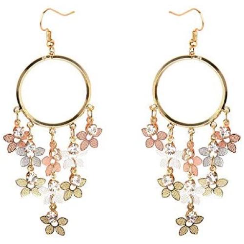 Colorful Tassel Long Dangle Earrings for Women Girls, Exquisite Big Hoop Fairy Flowers Stud Earrings