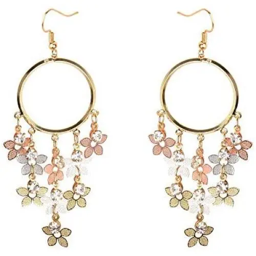 Colorful Tassel Long Dangle Earrings for Women Girls, Exquisite Big Hoop Fairy Flowers Stud Earrings Colorful Tassel Long Dangle Earrings for Women Girls, Exquisite Big Hoop Fairy Flowers Stud Earrings
