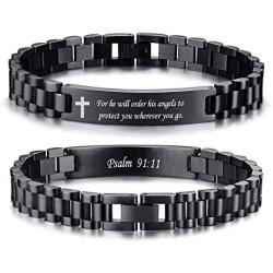 VNOX Personalized Religious Jewelry-Engraved Inspirational Christian Faith Bible Verse Quote Wristbands Elegant Link Bracelet Encouragement Gift,Cassic Watch Band Strap Design