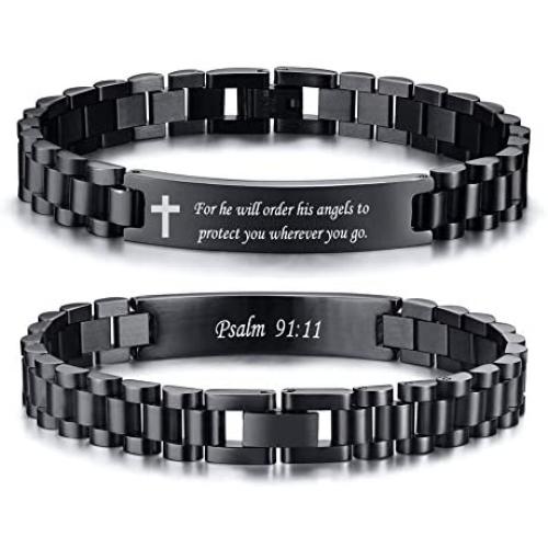 VNOX Personalized Religious Jewelry-Engraved Inspirational Christian Faith Bible Verse Quote Wristbands Elegant Link Bracelet Encouragement Gift,Cassic Watch Band Strap Design
