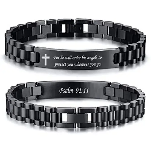 VNOX Personalized Religious Jewelry-Engraved Inspirational Christian Faith Bible Verse Quote Wristbands Elegant Link Bracelet Encouragement Gift,Cassic Watch Band Strap Design VNOX Personalized Religious Jewelry-Engraved Inspirational Christian Faith Bible Verse Quote Wristbands Elegant Link Bracelet Encouragement Gift,Cassic Watch Band Strap Design