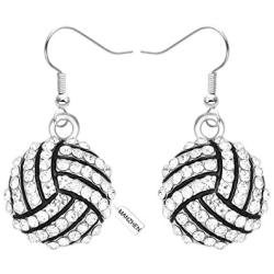 MANZHEN Silver Clear Crystal Volleyball Dangle Earrings Fashion Sports Ball Earring Jewelry