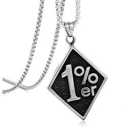 Mens Retro Stainless Steel 1% er Pendant Necklace with 24inch Link Chain