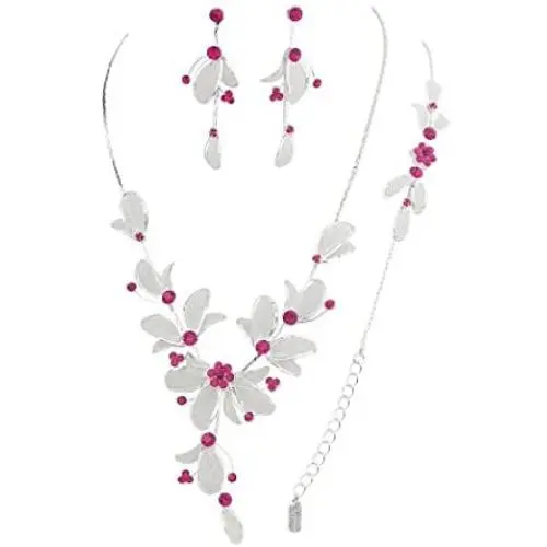 Rosemarie Collections Womens 3 Piece Rhinestone And Metal Mesh Floral Statement Necklace Bracelet Earring Set Rosemarie Collections Womens 3 Piece Rhinestone And Metal Mesh Floral Statement Necklace Bracelet Earring Set