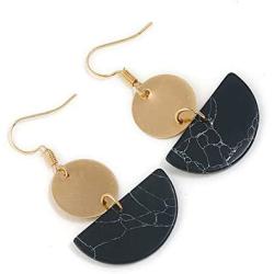 Circle Dangle Earrings Geometric Half Round Disc Coin Natural Stone Turquoise Marble Statement Drop Earrings Hook Ear for Women Girls Jewelry