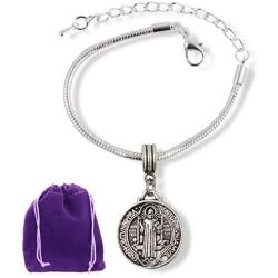 St Benedict Bracelet | Medal San Benito Religious Jewelry Bracelet for Women Silver Plated Chain Charm Gifts Catholic for Women Men