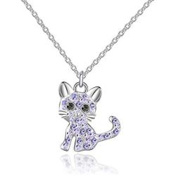 Girls Cat Birthstone Necklaces Jewelry,Silver Plated Kitty Dog Pendant Gifts Set for Women Boys Men