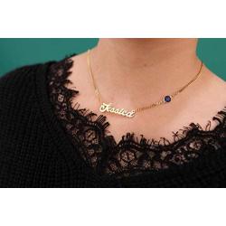 LuxglitterLin Personalized Name Necklace Made with Swarovski Birthstone Initial 18k Gold Plated Stainless Steel Jewelry 2mm Cuban Link Chain for Women
