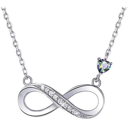 Cubic Zirconia 925 Sterling Silver Infinity Necklace or Earrings Forever Love Heart Jewelry Valentines Gift (Necklace)