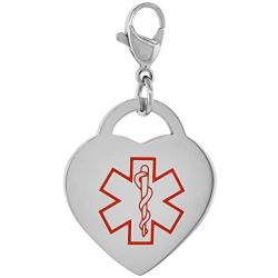 Surgical Steel Medical Alert Penicillin Allergy Charm/Pendant Heart Shape 7/8 Inch