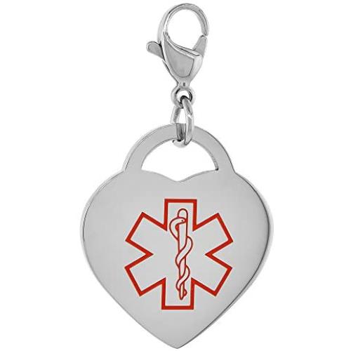 Surgical Steel Medical Alert Penicillin Allergy Charm/Pendant Heart Shape 7/8 Inch