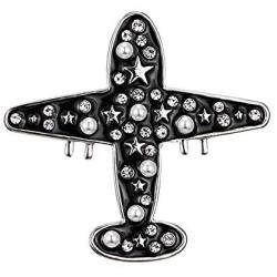 Cute Airplane Brooch Black Enamel Pin Metal Pearl Brooches Pins Jewelry