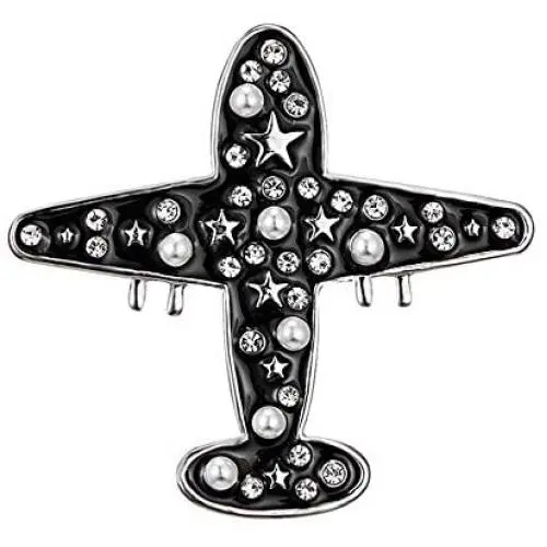 Cute Airplane Brooch Black Enamel Pin Metal Pearl Brooches Pins Jewelry