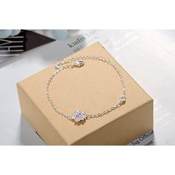 HYLJ Sterling Silver Plated CZ Pink Crystal Cherry Blossoms Flower Women Adjustable Link Bracelet