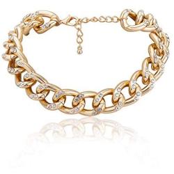Masiter Hip Hop Rhinestone Necklace Chunky Cuban Oval Link Chain Choker Party Nightclub Costume Jewelry for Women and Girls