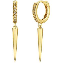 Mevecco Gold Dainty Dangle Hoop Earrings for Women 14K Gold Plated Delicate cute Geometric Triangle Cone Dangle Earrings