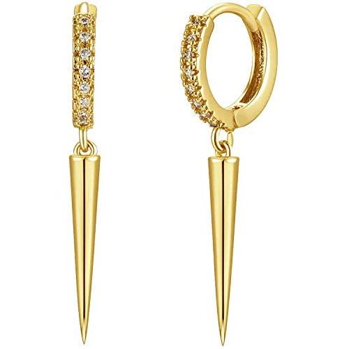 Mevecco Gold Dainty Dangle Hoop Earrings for Women 14K Gold Plated Delicate cute Geometric Triangle Cone Dangle Earrings