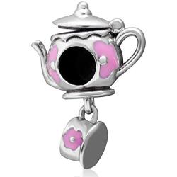 Choruslove Cup Charms 925 Sterling Silver Teapot and Cup Set, Magic Lamp of Aladdin, Coffee Cup Beads Suitable for European Style Bracelet, Gift for Valentines Day/Mothers Day/Christmas