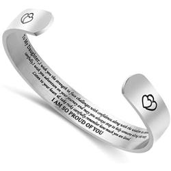 Inspirational Graduation Gifts Cuff Bracelet, Engraved Mantra Quote with 2021 Graduation Grad Cap Graduation Friendship Gifts for Her(to My Daughter-I am so Proud of You)