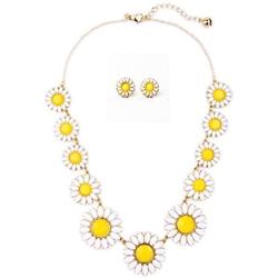 Peony.T Womens Daisy Flower Necklace Gold Chain Collar Necklace Earring Stud Set Mum Gift Jewelry Set