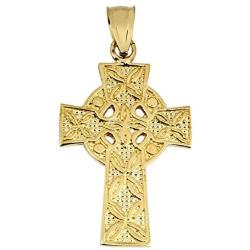 Solid 10k Yellow Gold Irish Celtic Cross Trinity Pendant