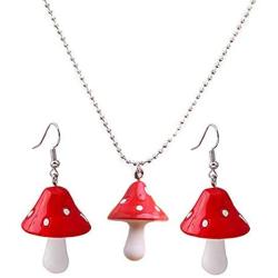 Sperrins Mushroom Dangling Earrings Necklace Set Mushroom Shape Drop Dangle Earrings Mushrooms Necklaces Jewelry Chains For Women Girls Daughters