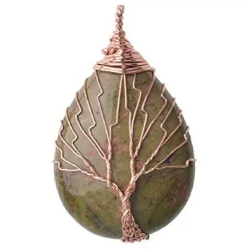 ZHEPIN Vintage Tree of Life Wire Wrapped Copper Teardrop Natural Gemstones Pendant Necklace,with Gift Box ZHEPIN Vintage Tree of Life Wire Wrapped Copper Teardrop Natural Gemstones Pendant Necklace,with Gift Box