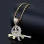 Moca Jewelry Hip Hop Iced Out Bling Holding The Gun Personalized Pendant 18K Gold Plated Chain Necklace for Men Women Moca Jewelry Hip Hop Iced Out Bling Holding The Gun Personalized Pendant 18K Gold Plated Chain Necklace for Men Women