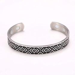 LUSSO Stainless Steel Engraved Jewelry Cuff Bangle Vintage Gold Silver Color Magnetic Bracelets Health Care Amulet for Women Men