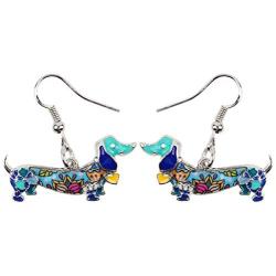 NEWEI Enamel Alloy Dachshund Dog Earrings Dangle Drop Fashion Cute Animal Jewelry for Women Girls Gift Charms