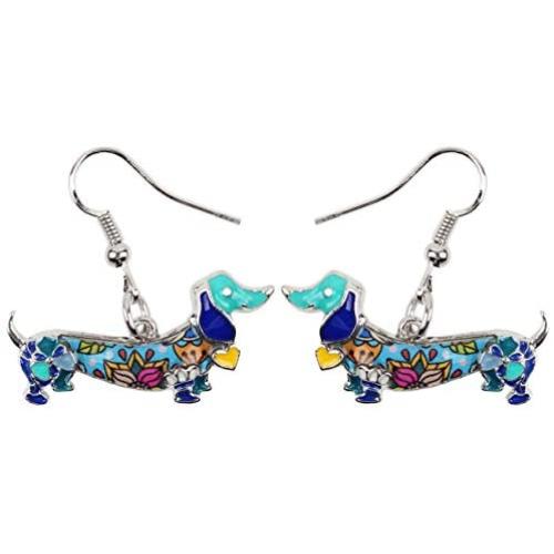 NEWEI Enamel Alloy Dachshund Dog Earrings Dangle Drop Fashion Cute Animal Jewelry for Women Girls Gift Charms