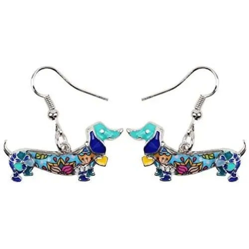 NEWEI Enamel Alloy Dachshund Dog Earrings Dangle Drop Fashion Cute Animal Jewelry for Women Girls Gift Charms