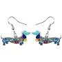 NEWEI Enamel Alloy Dachshund Dog Earrings Dangle Drop Fashion Cute Animal Jewelry for Women Girls Gift Charms