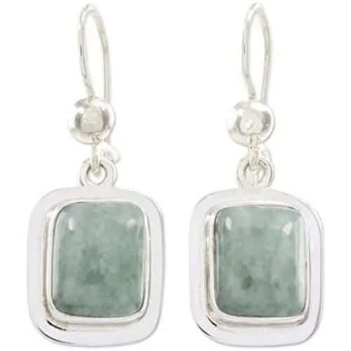 NOVICA Green Jade and .925 Sterling Silver Rectangular Dangle Earrings, Modern Maya NOVICA Green Jade and .925 Sterling Silver Rectangular Dangle Earrings, Modern Maya