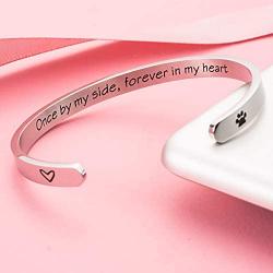 Raysunfook Once by My Side Forever in My Heart Pet Sympathy Gift Bracelet Pet Remembrance Jewelry Dog Memorial Cuff Loss of Pet Gifts