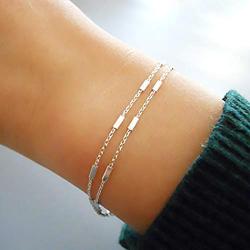 Ajacry Boho Layered Chain Bracelet Pencil Bangle Bracelet Accessories Jewelry for Women and Girls (Silver)