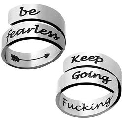 BFJLIFE Inspirational Rings for Women Keep Funcking Going Be Fearless Adjustable Statement Stainless Steel Spiral Wrap Twist Ring Encouragement Personalized Jewelry Gifts for Men Girls